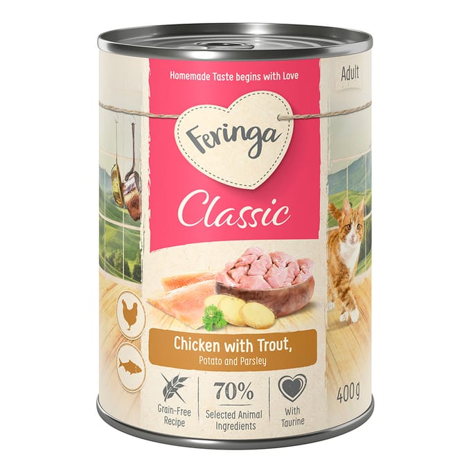 6x400g Kip/Forel Classic Meat Menu Feringa Kattenvoer