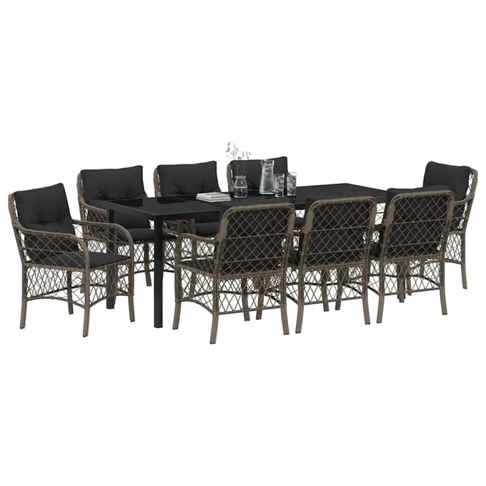vidaXL - Tuin - Eettafel - Set - 9 - st - Grijs - poly - rattan