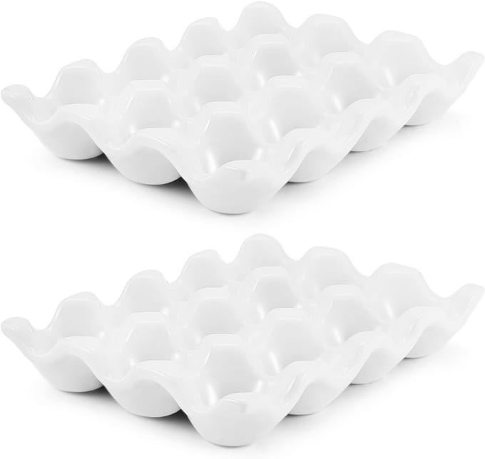 Ceramische Eierschaal met 12 Compartimenten - Decoratieve Opberghouder voor Eieren