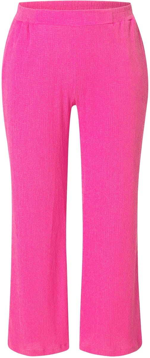 Ulla Popken - Dames - Broek structuur wijde pijpen comfortabele tailleband - Roze - Maat 62+