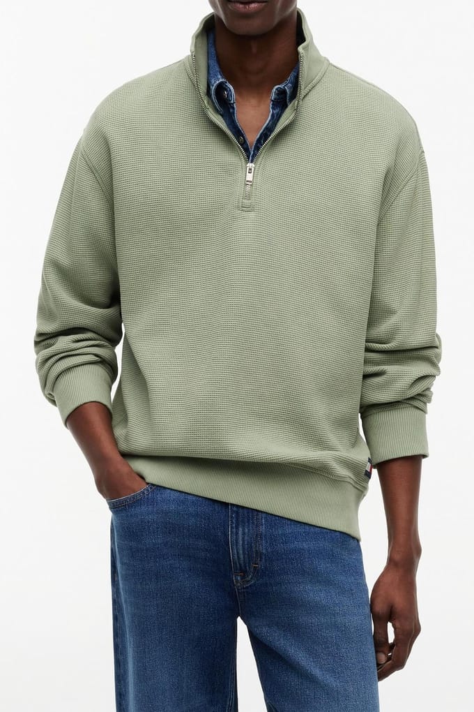 Tommy Hilfiger Relaxed Washed Waffle Knit Spring Olive Größe: S | Pullover Outlet | Herren | Grün