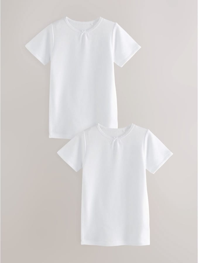 Next - Meisjes - Set van 2 thermische T-shirts met striksluiting, - Wit