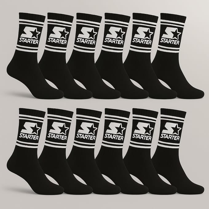 Starter - Unisex 12-Pack Crew Socks - 12 Paar Sokken - 39 - 42 - Zwart-Wit
