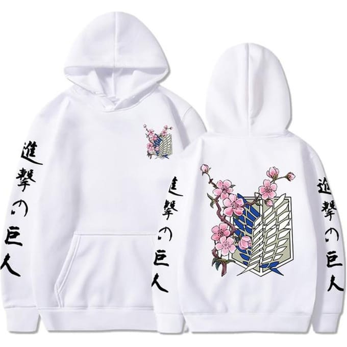 Sweat-shirt à capuche pour hommes, dessin animé japonais, attaque sur Titan, pull unisexe M blanc