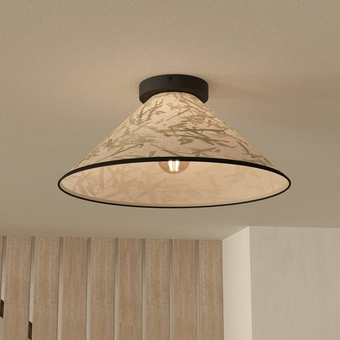 EGLO Oxpark Plafondlamp - E27 - Ø 42 cm - Zwart|Wit|Groen - Bamboe