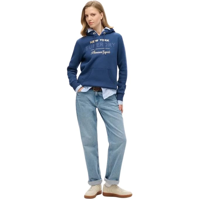 Dames sweatshirt met capuchon en metallic logo Superdry Luxe