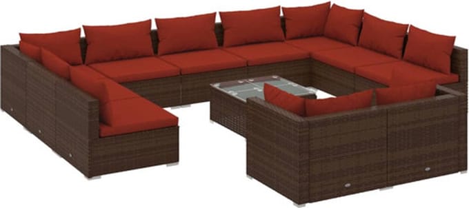 vidaXL - 12-delige - Loungeset - met - kussens - poly - rattan - bruin