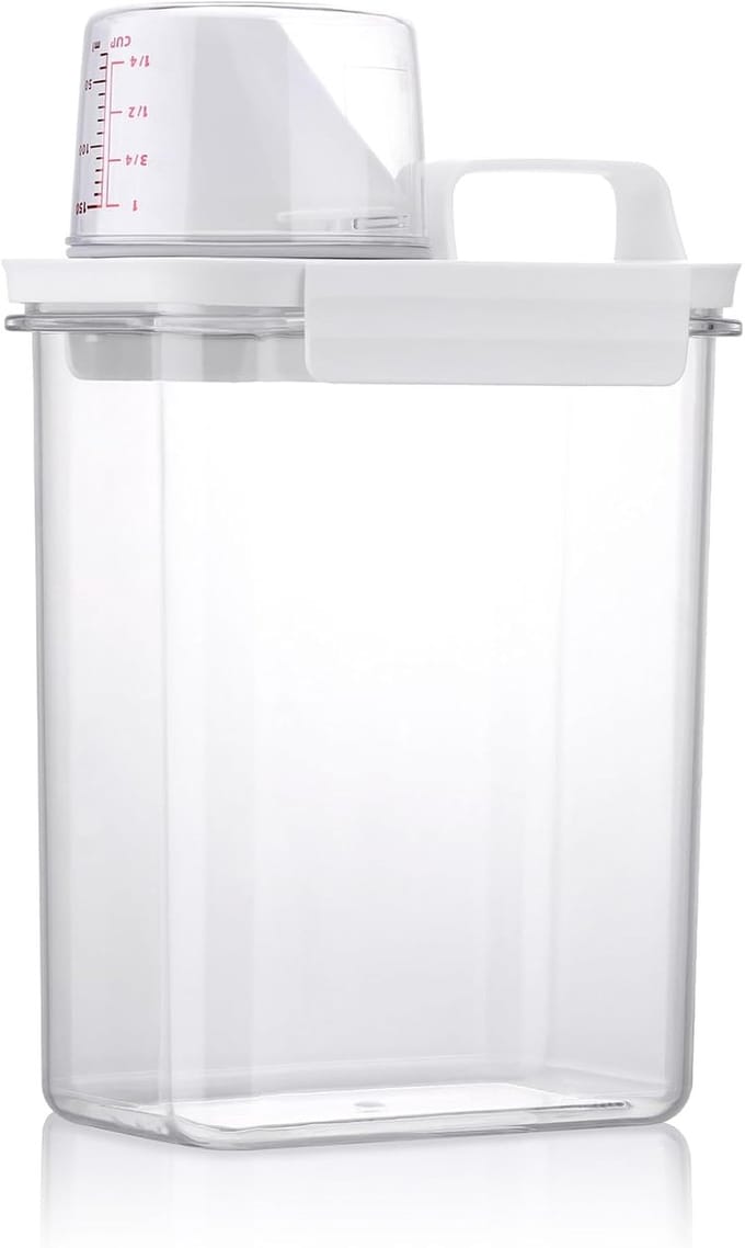 Famanu – Luchtdichte wasmiddeldispenser met maatbeker, 1800 ml multifunctionele waspoedercontainer