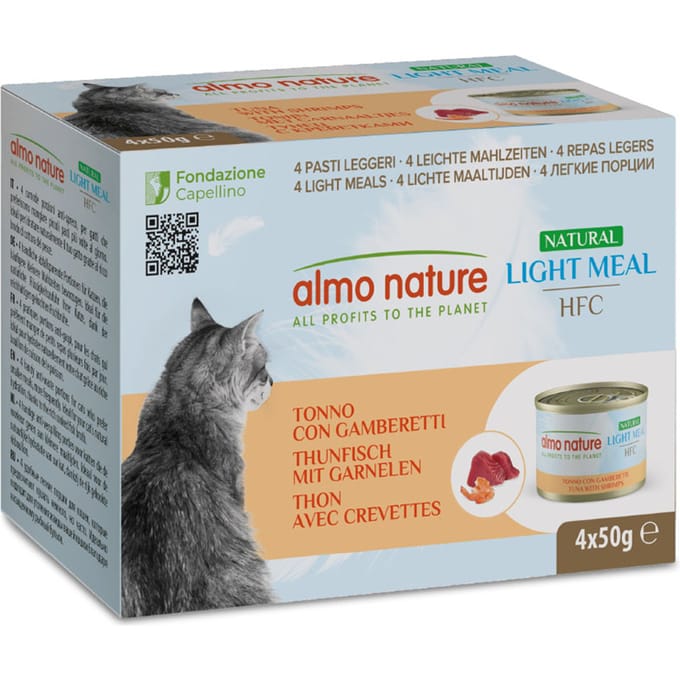 4x 50g Almo Nature HFC Natural Light Tonijn & Garnalen Natvoer Katten