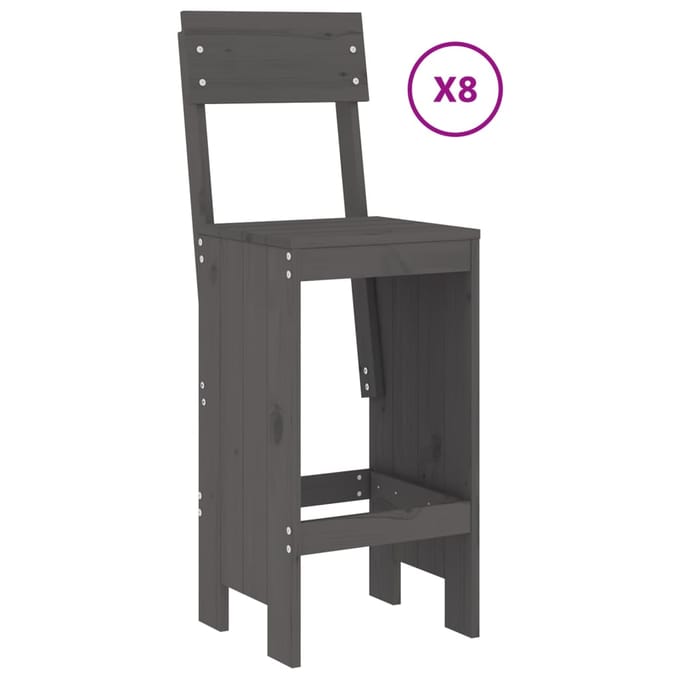 vidaXL - 9-delige - Tuinbarset - massief - grenenhout - grijs