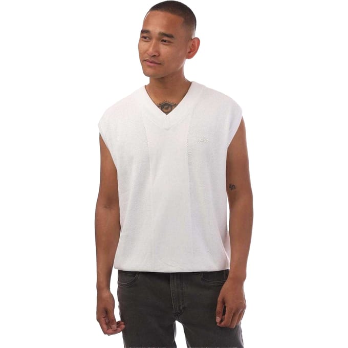 Boss Heren Gebreid Relaxed Fit Sweater Vest (Wit)