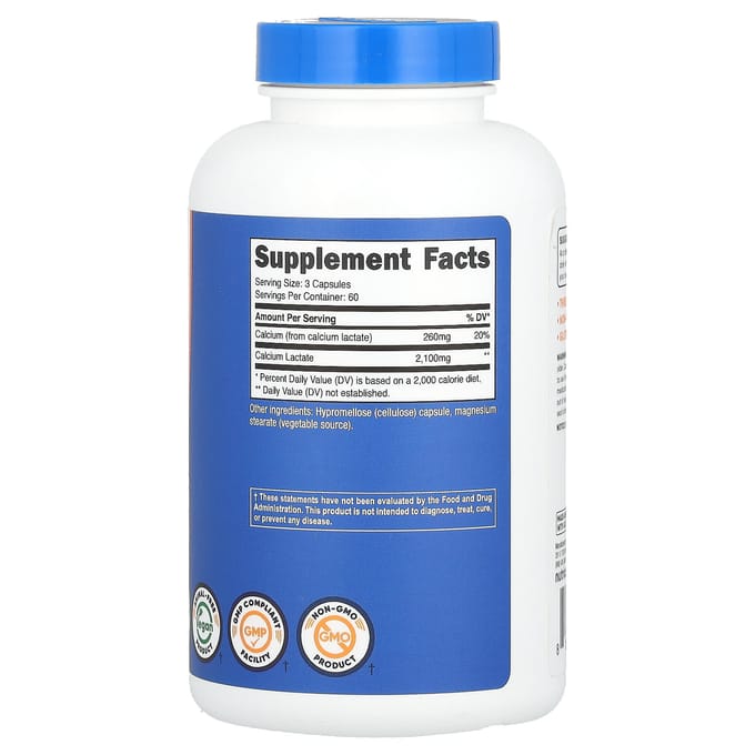 Nutricost, calciumlactaat, 2.100 mg, 180 capsules (700 mg per capsule)