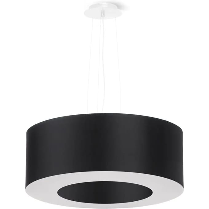 Kroonluchter SATURNO 50 met ronde stoffen ringkap - Sollux Lighting - IP20 - Zwart stof/pvc/staal behuizing - 50 x 50 x 112 cm - 5 x E27 LED, exclusief lichtbron - 5 x 15 W - Minimalistische kroonluchter voor woonkamer, slaapkamer en eetkamer