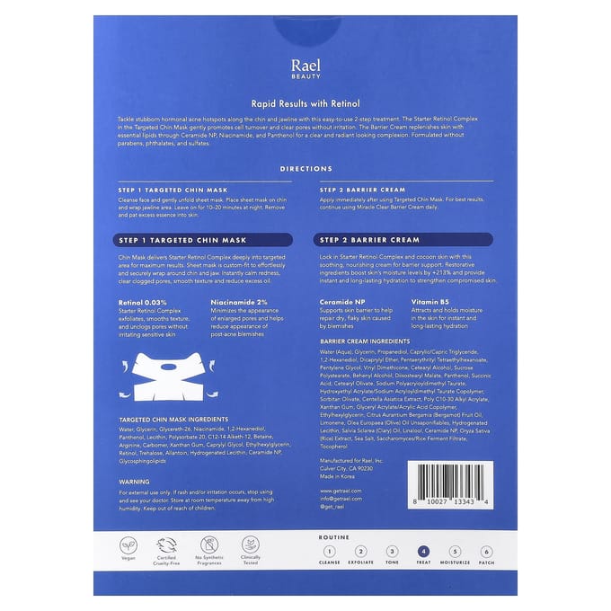 Rael, Miracle Clear, masque pro-beauté au rétinol, crème barrière, kit de 10 pièces blue