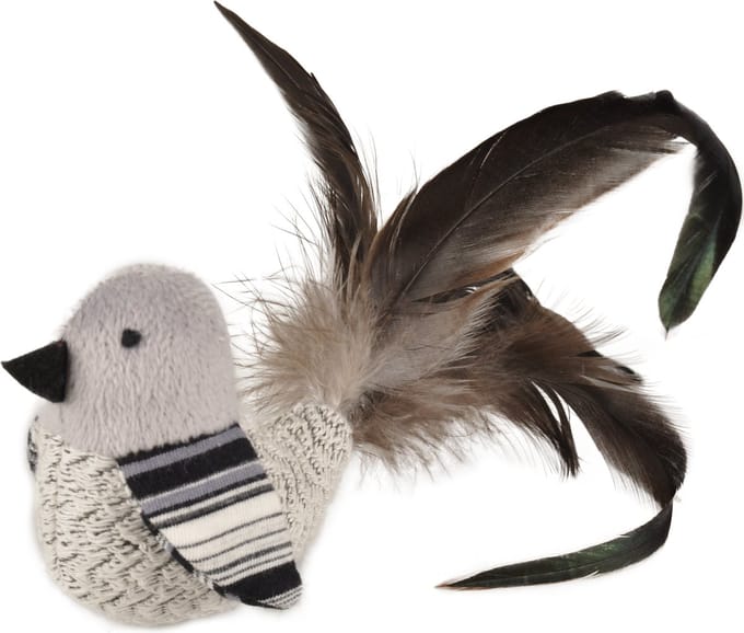 Flamingo - Kattenspeelgoed Pirin Vogel met Veren - Wit - 20 x 5.5 x 6.5 cm