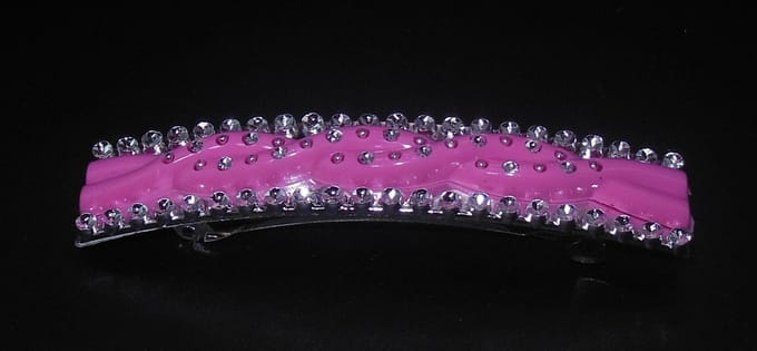 Patentspeld smal recht roze met strass punten