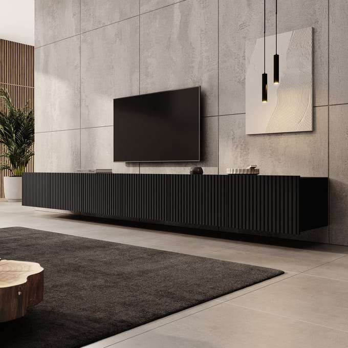 Meubella - TV-Meubel Kenderes - Zwart - 300 cm