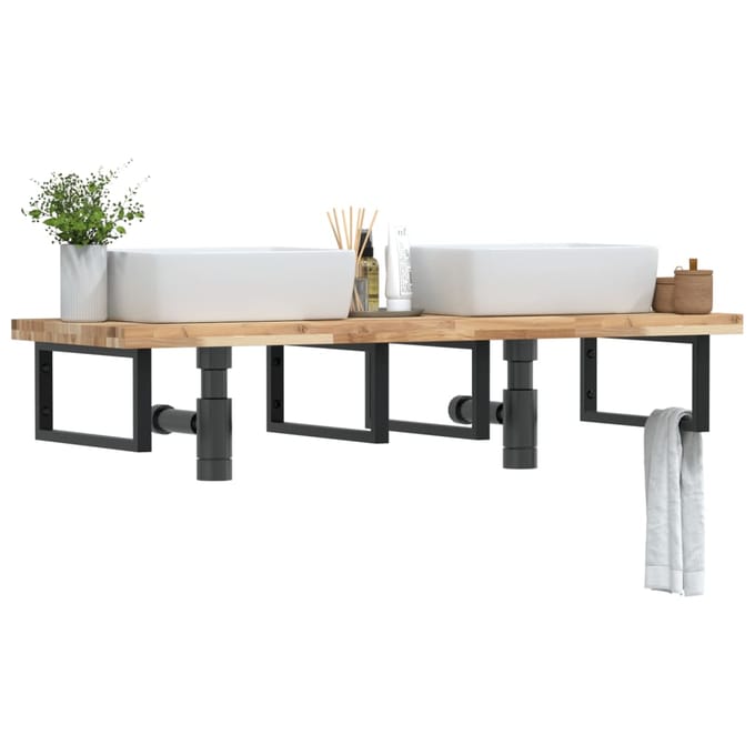 vidaXL - Badkamer - wandschap - staal - en - massief - acaciahout