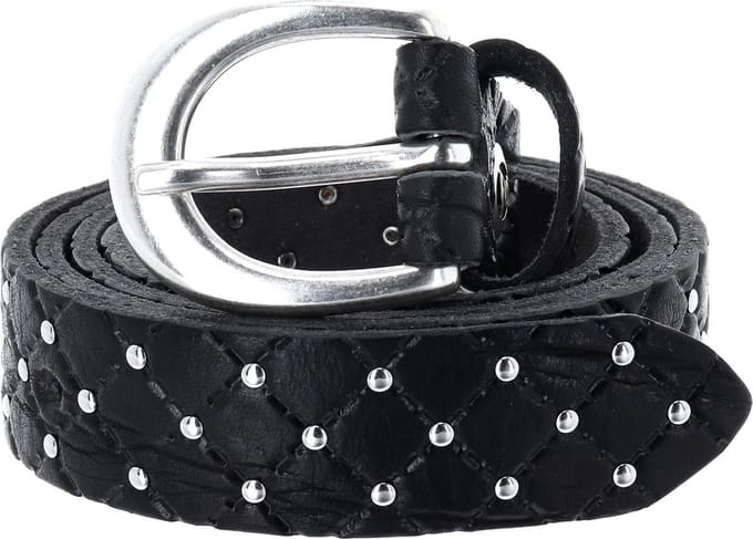 b.belt Riem Lilou Silver Leder-Nietengürtel W75 Black Zwart