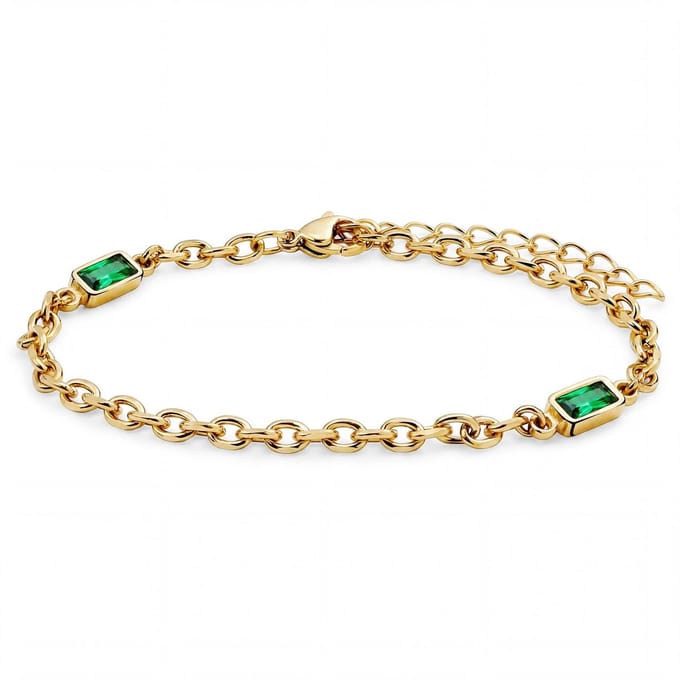 Prism | Vergulde armband met smaragdgroene stenen van kristalglas en 2 schakels