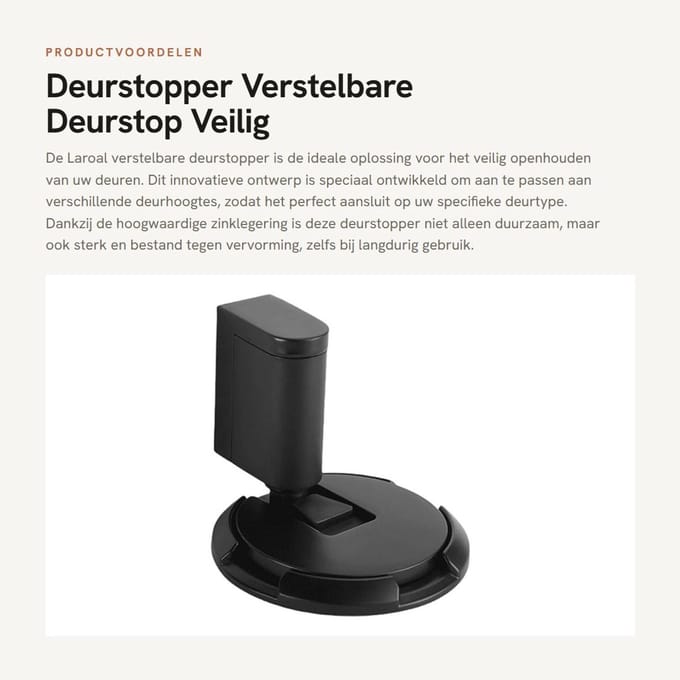 Dailygoods- Deurstopper Verstelbaar - Deurvastzetter - Deurstoppers voor Binnen - Deurstopper Zwart - Deurvanger - Zinklegering - Deurbuffer