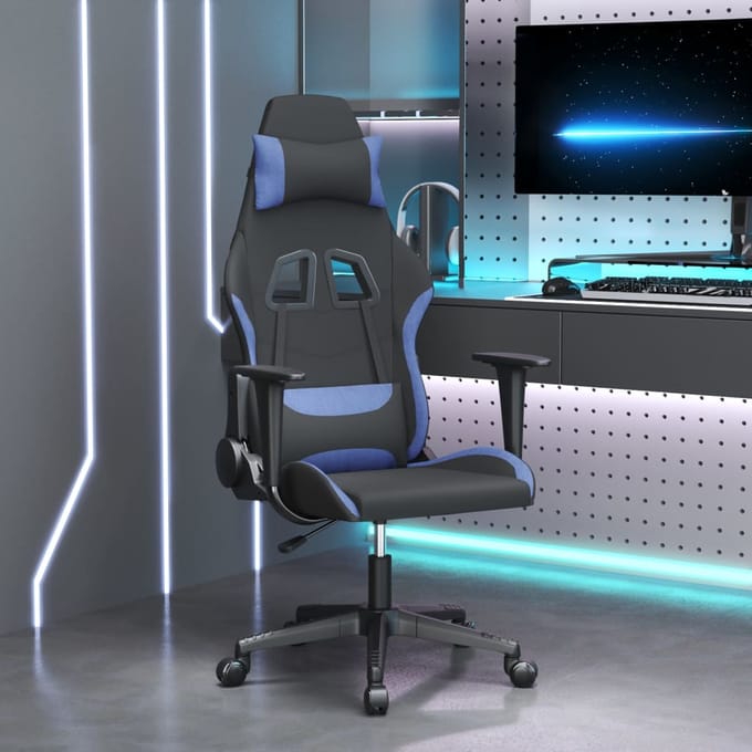 vidaXL - Massage - gamestoel - stof - zwart - en - blauw