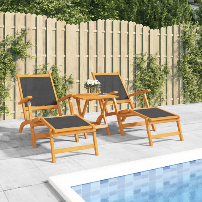 vidaXL - Terrasstoelen - met - tafel - massief - acaciahout - en - textileen