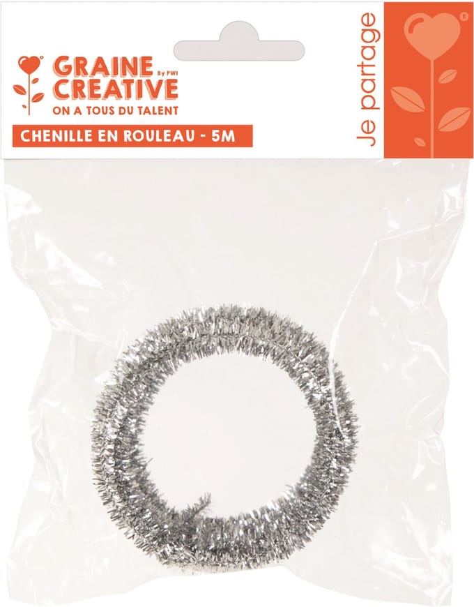 Graine Creative chenilledraad knutselmateriaal zilver 10 meter rol.