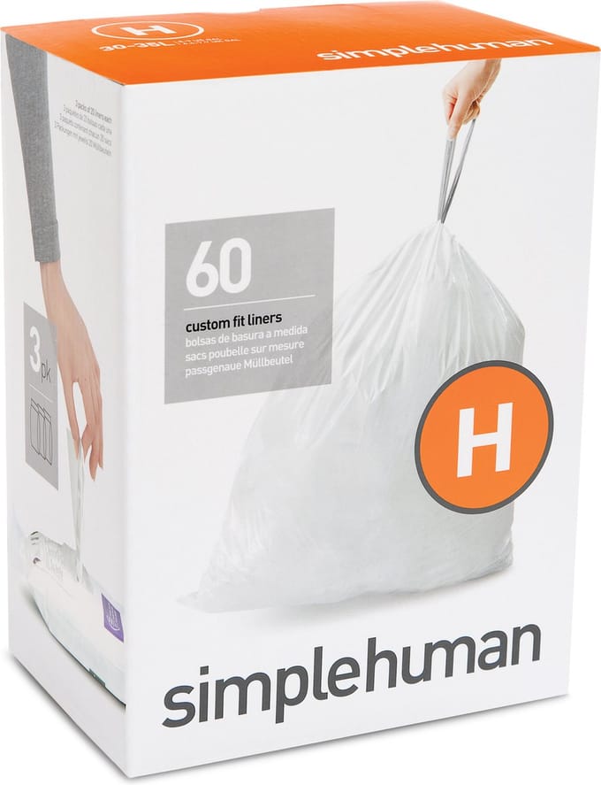 Simplehuman Code H Afvalzakken - 35 liter - 60 stuks - met Trekband - Wit