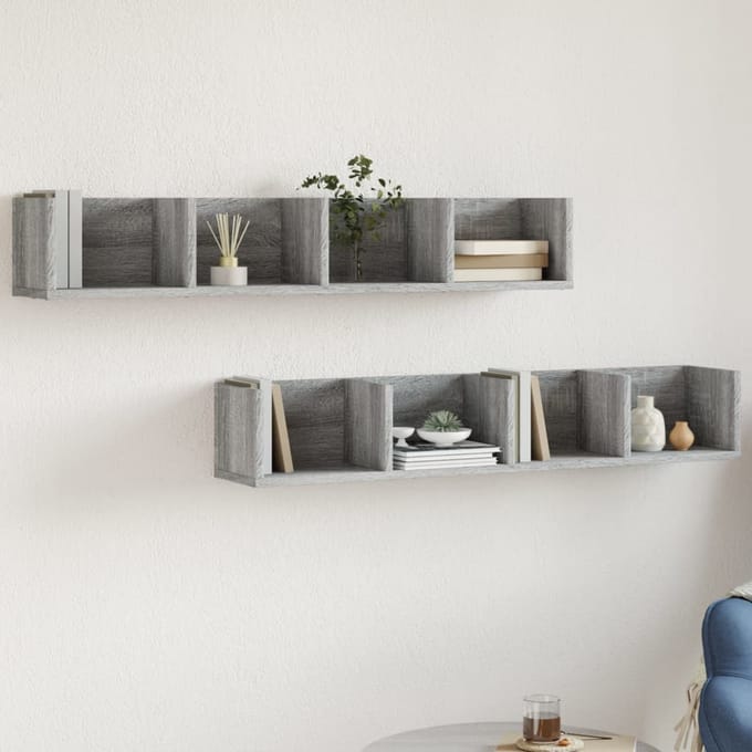 vidaXL - Wandkasten - 2 - st - 99x18x16,5 - cm - bewerkt - hout - grijs - sonoma - eiken