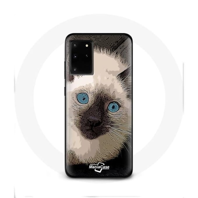 Case voor Samsung Galaxy S11 Plus Zwart-witte Siamese kat met blauwe ogen