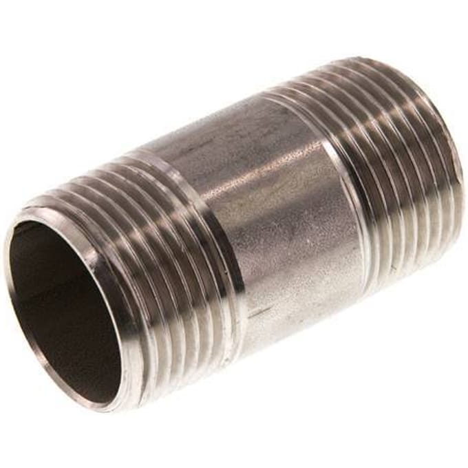 R 1'' RVS Dubbele Pijpnippel 20 Bar DIN 2982 - 60mm