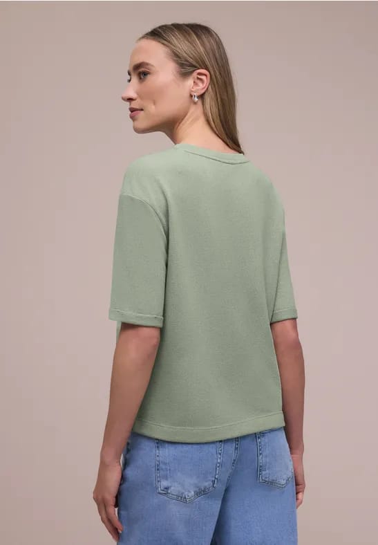 Shirt met ronde hals in gebreide look
