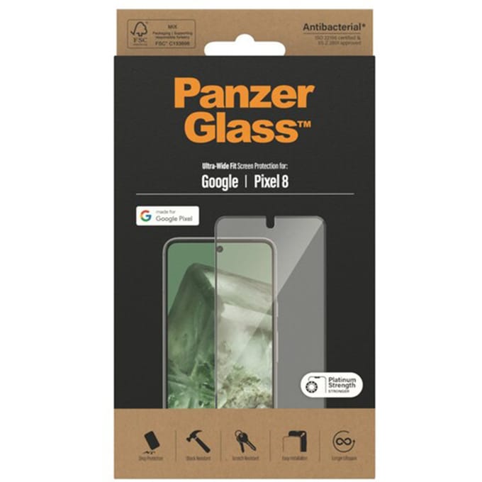 PanzerGlass Screenprotector geschikt voor Google Pixel 8 Glazen | PanzerGlass Ultra-Wide Fit Screenprotector - Case Friendly - Zwart
