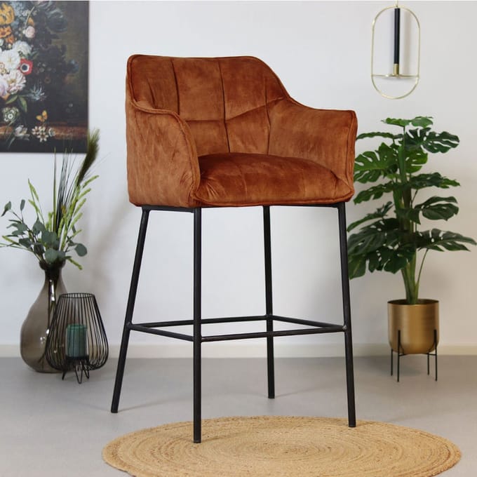 Bronx71® Velvet barkruk Jayron koper 82 cm - Barkrukken set van 2 - barstoel