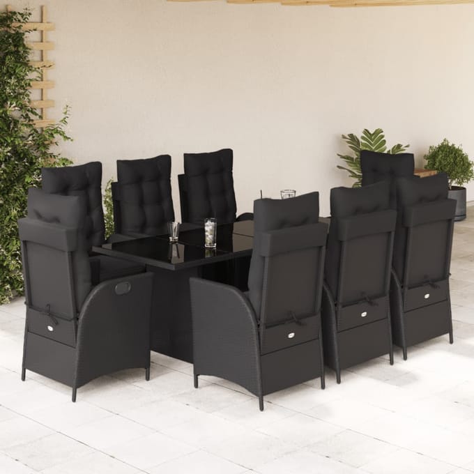 vidaXL - 9-delige - Tuinset - poly - rattan - zwart