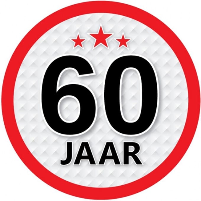 60 jaar leeftijd sticker - rond - Dia 15 cm - 60 jaar verjaardag - jubileum - leeftijd versiering