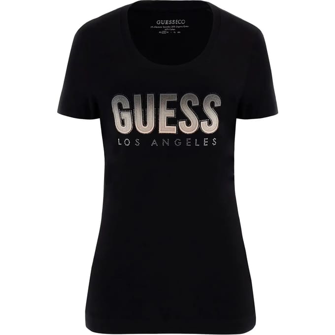 T-shirt met ronde hals vrouwen met glimmend logo in kleurverloop Guess