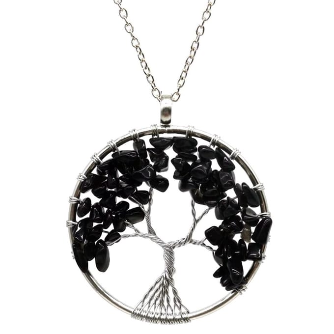 Fako Bijoux® - Ketting - Chakra Reiki - Levensboom XL - Obsidiaan - Zwart