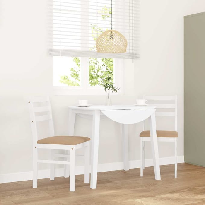 vidaXL - Eetkamerstoelen - met - kussens - 2 - st - massief - hout - rubber - wit