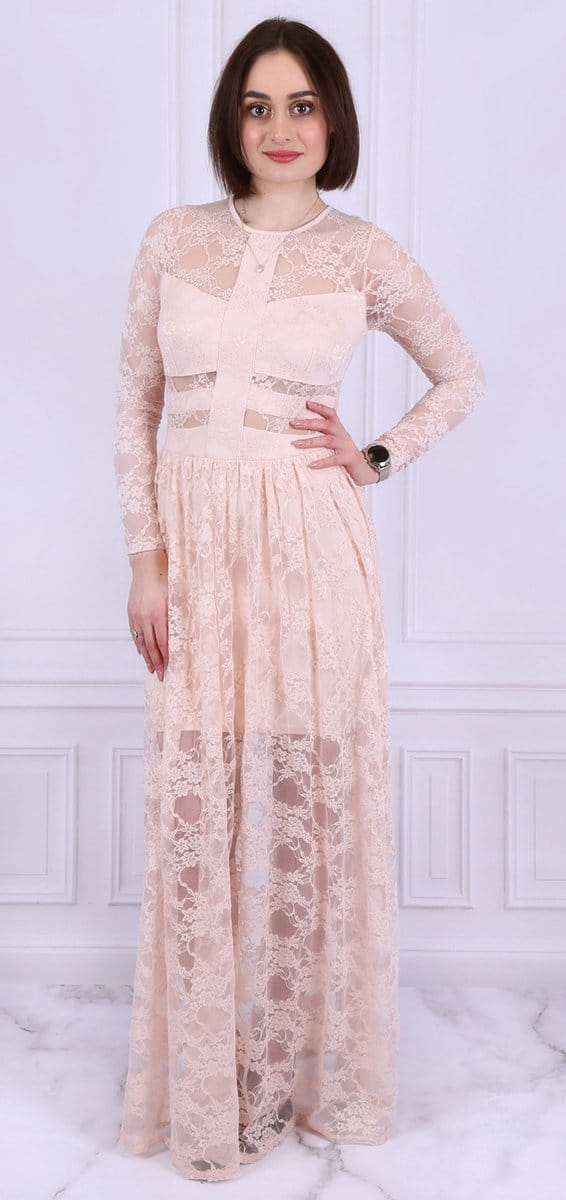 Roze kanten maxi jurk