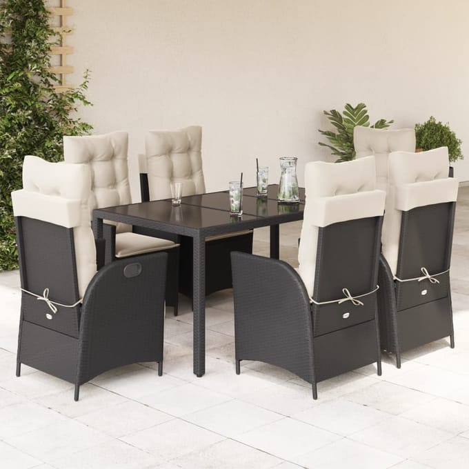 vidaXL - 7-delige - Tuinset - met - kussens - poly - rattan - zwart
