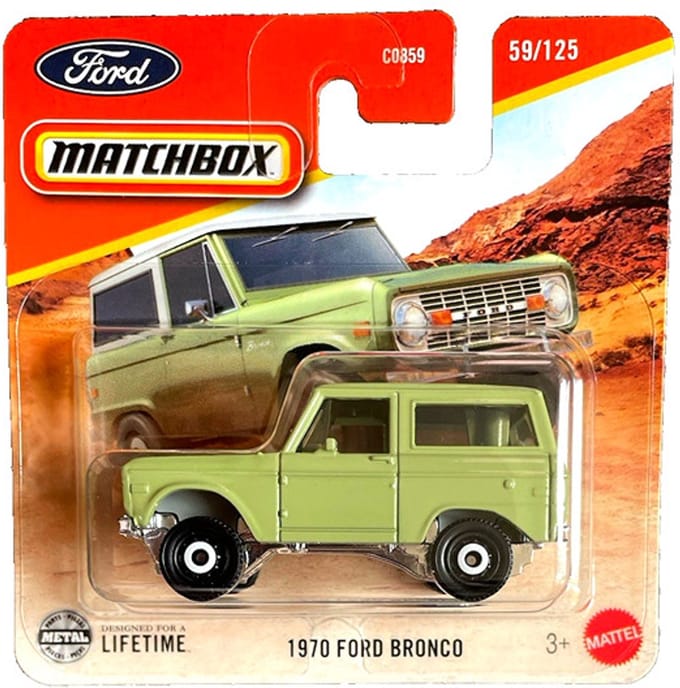 1970 FORD BRONCO GREEN MINT MATCHBOX 1:64 59/125 USA 4x4 SHORT CARD