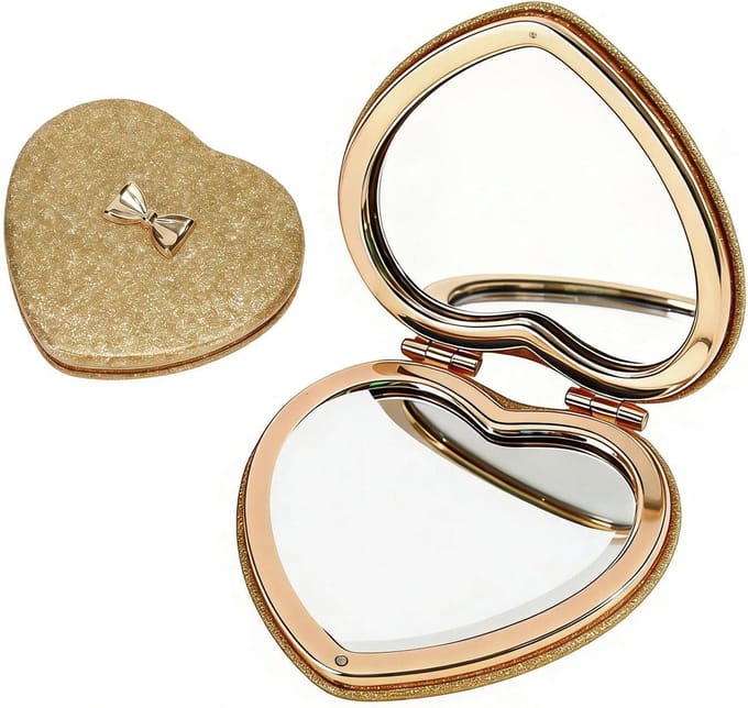 Compacte spiegel - Mini hartspiegel - Make-up aanbrengen - Dubbelzijdig met vergroting - 75 cm - Goud