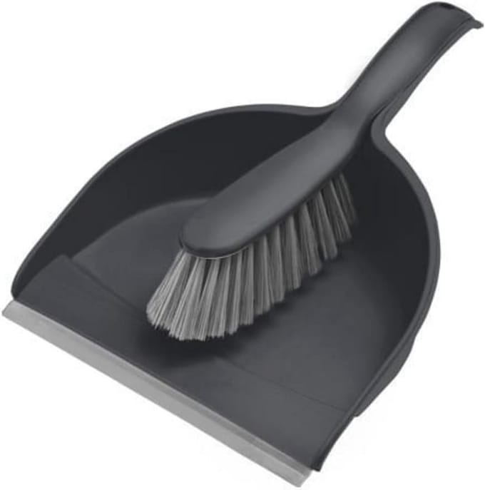 Stofpan Compact met rubberen lip en borstel - Grijs