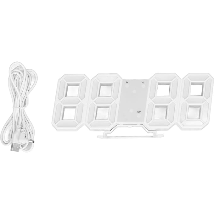 3D LED Wandklok Minimalistisch Wit Frame Digitale Wandwekker Timer met Temperatuur voor Thuis white