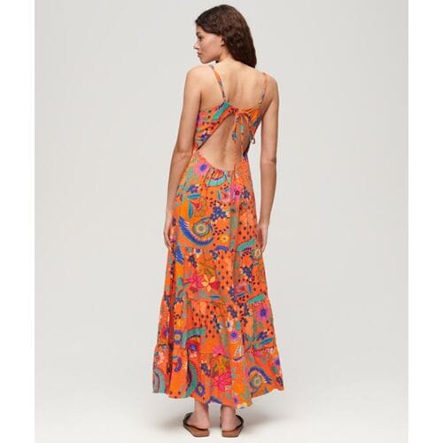 Superdry Gesmokte Maxi-cami-jurk Oranje Grootte: 44