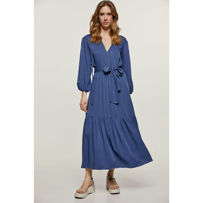 Navy midi-jurk met stropdassen