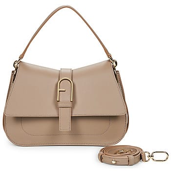 FURLA Leren Schoudertas Flow Top Handle Greige Taupe
