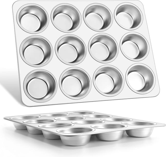Muffin Pan - Cupcakevorm - Bakken - Roestvrij staal - 12-vaks - Zilver